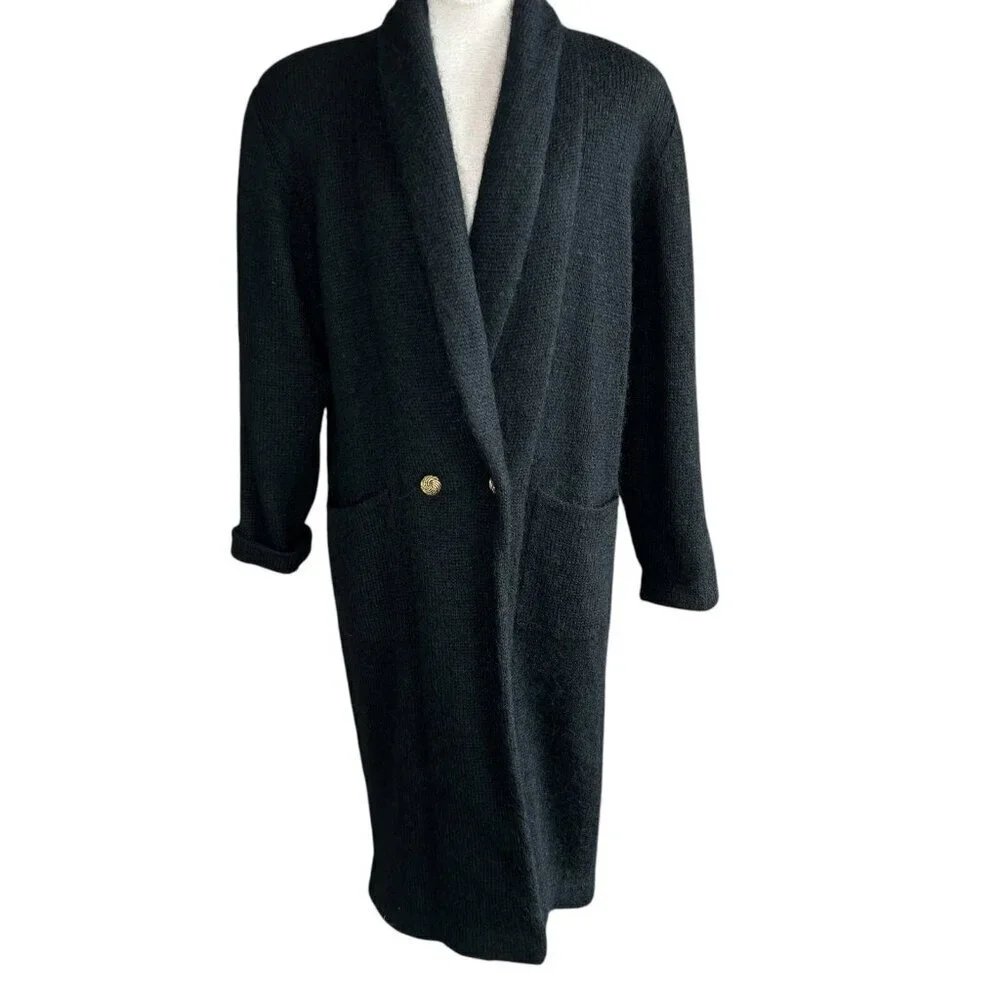 IB Diffusion Black Wool Mohair Blend Sweater Coat Double Breasted Size Small